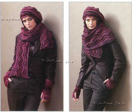 Шарф, шапка и митенки