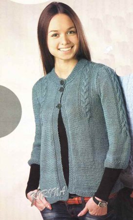 Серо-зеленый жакет с косами