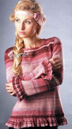 Меланжевый пуловер с рюшами