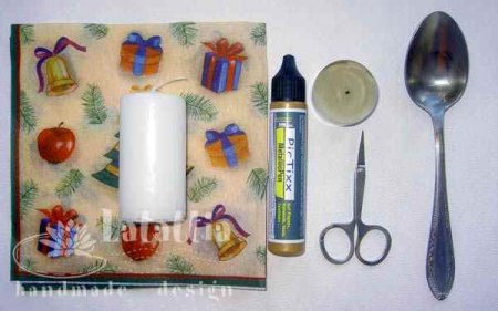 Декупаж на свече при помощи ложки