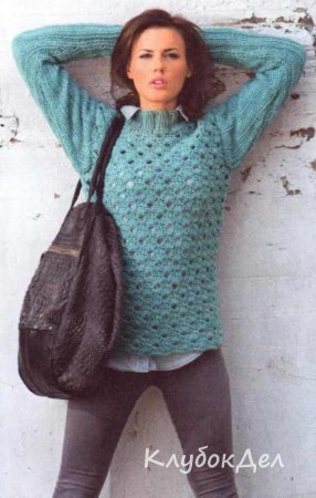 Кружевной пуловер с рукавами, связанными резинкой