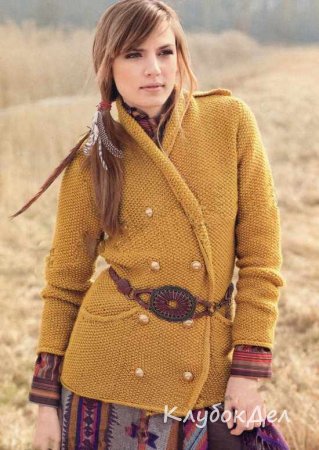 Вязаный спицами двубортный жакет для женщин