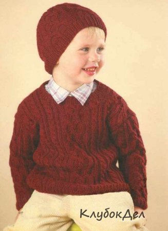 Свитер и шапочка с аранскими узорами