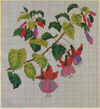 Вышитая крестом ветка фуксии