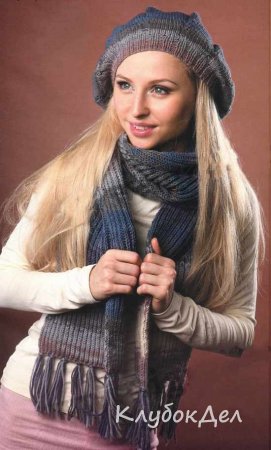 Меланжевый комплект: берет и шарф