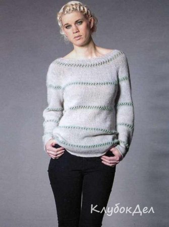 Белый пуловер с ажурными полосками Белый пуловер с ажурными полосками