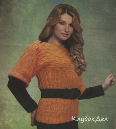 Оранжевый пуловер спицами для женщин