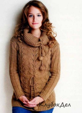 Свитер с плетено-ажурным узором