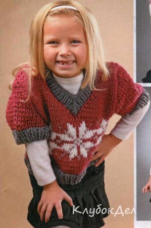 Детский пуловер спицами с короткими рукавами