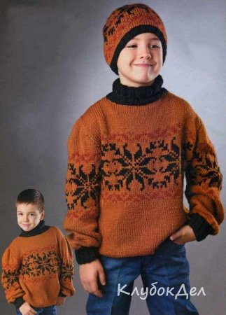 Пуловер и шапочка с жаккардовым узором