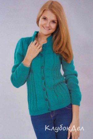 Бирюзовый жакет спицами