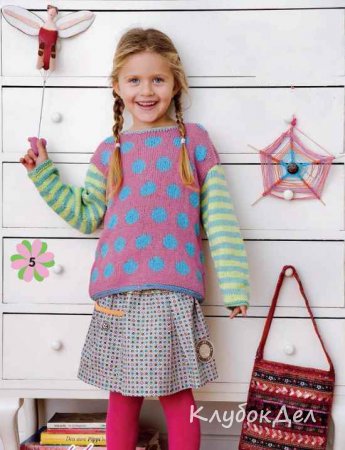 Детский пуловер в горошек и полоску