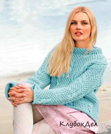Пуловер с узором из «сот» с «косами»