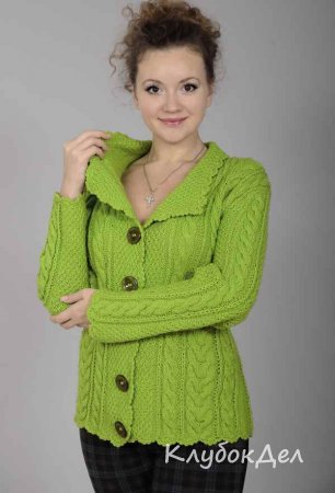 Зеленый жакет спицами для женщин