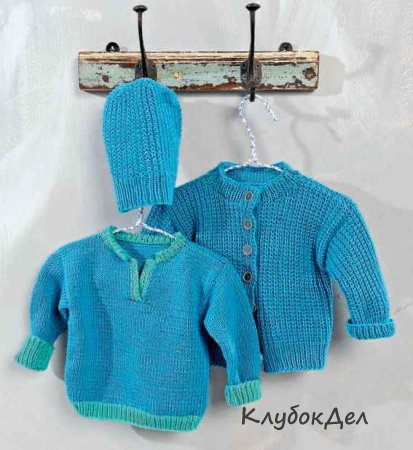Пуловер, жакет и шапочка для новорожденного