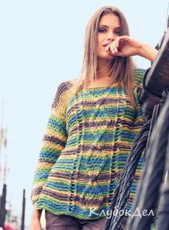 Меланжевый пуловер спицами