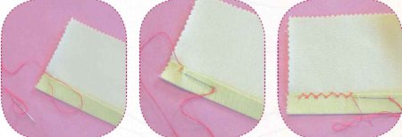 Ручной подшивочный шов крестообразными стежками