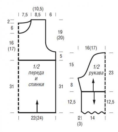 Меланжевый пуловер с узором из ажурных дуг выкройка