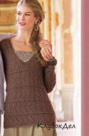 Пуловер с ажурным зубчатым узором