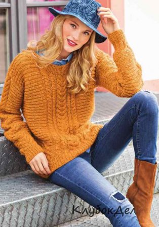 Пуловер с «косами» и диагональными вставками