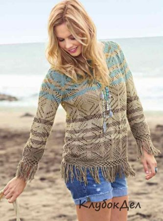 Ажурный пуловер с бахромой