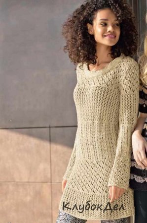 Удлиненный пуловер с сочетанием узоров