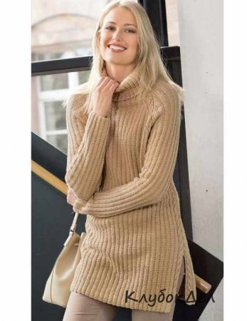 Удлиненный пуловер с рельефным узором