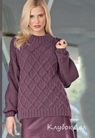 Пуловер с узором из ромбов