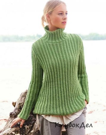 зеленый пуловер спицами