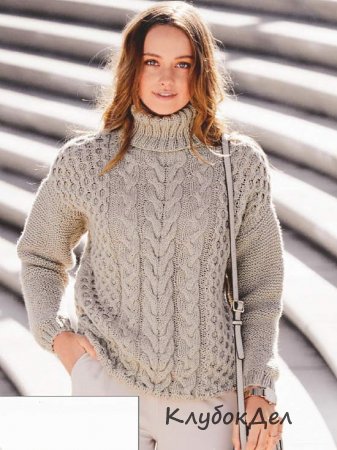 Пуловер с «косами» и воротником гольф