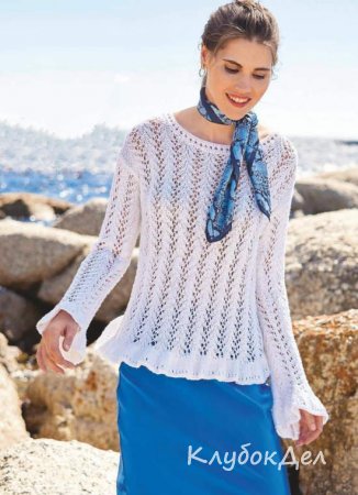 пуловер с ажурными полосами и воланами