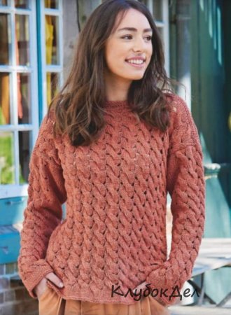 пуловер с ажурными «косами»